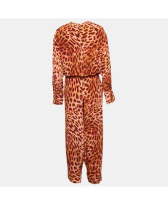 Women's Brown Leopard Print Silk Tie-Up Jumpsuit