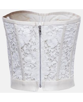 Women's Off-White Lace Strapless Corset Crop Top