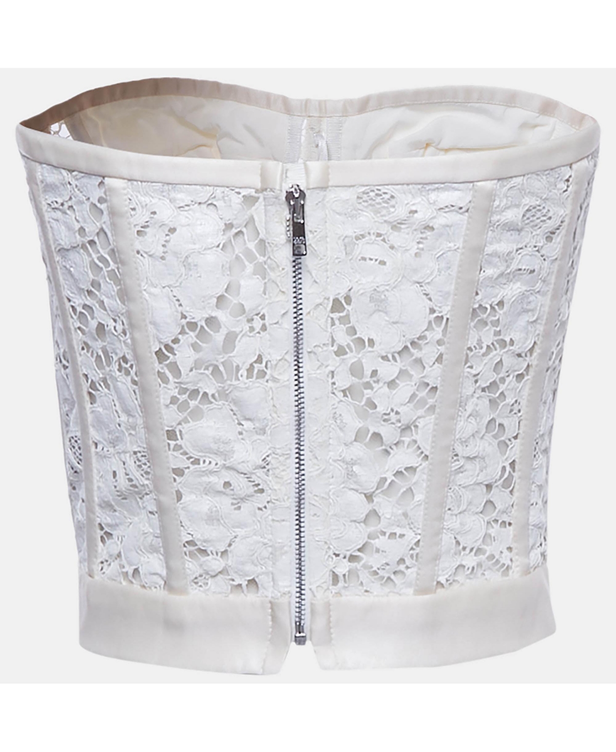 Pre-Owned Dolce & Gabbana Women's Off-White Lace Strapless Corset Crop Top