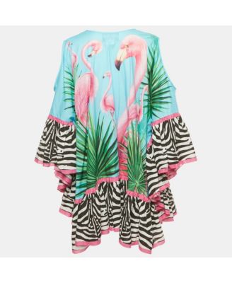 Women's Khaled Multicolor Flamingo Print Cotton Kaftan Mini Dress
