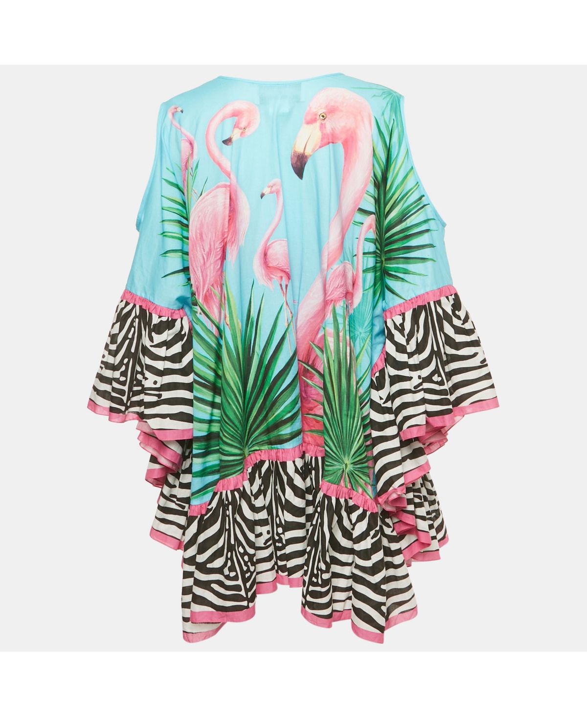 Pre-Owned Dolce & Gabbana Women's Khaled Multicolor Flamingo Print Cotton Kaftan Mini Dress