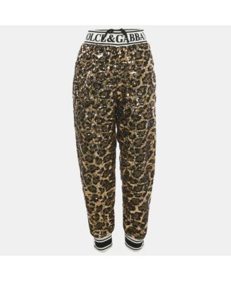 Women's Metallic Leopard Pattern Sequin Trackpants