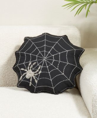 Embroidered Spider Web Poly Filled Decorative Pillow, 18" x 18"