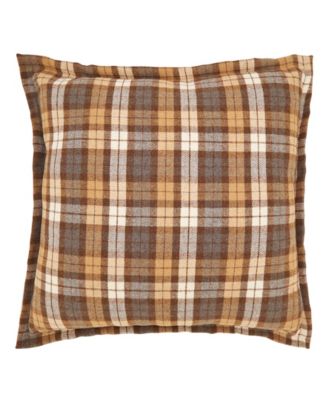 Plaid Flange Down Filled Decorative Pillow, 18" x 18"