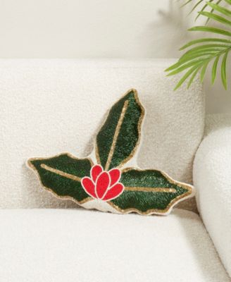 Holly Poly Filled Decorative Pillow, 18" x 14"
