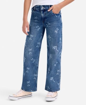 Girls' High Waist Wide Leg Bow Print Jeans