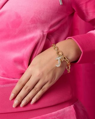 Pave Initial Charm Bracelet - 7.5'' Gold Tone Link