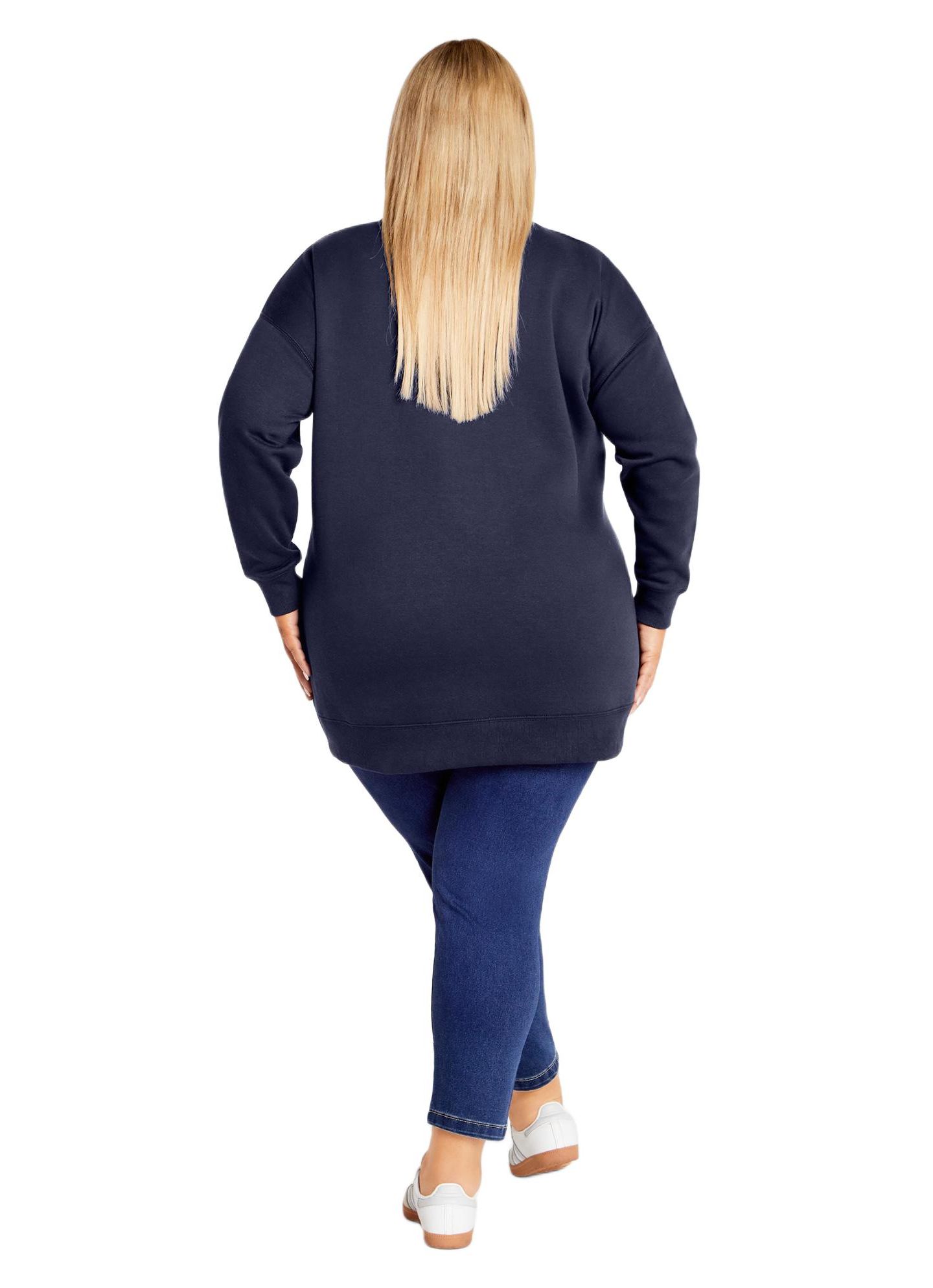 Женский топ AVENUE Plus Size Jade Longline Zip Top, цвет: Тёмно-синий — фото 3