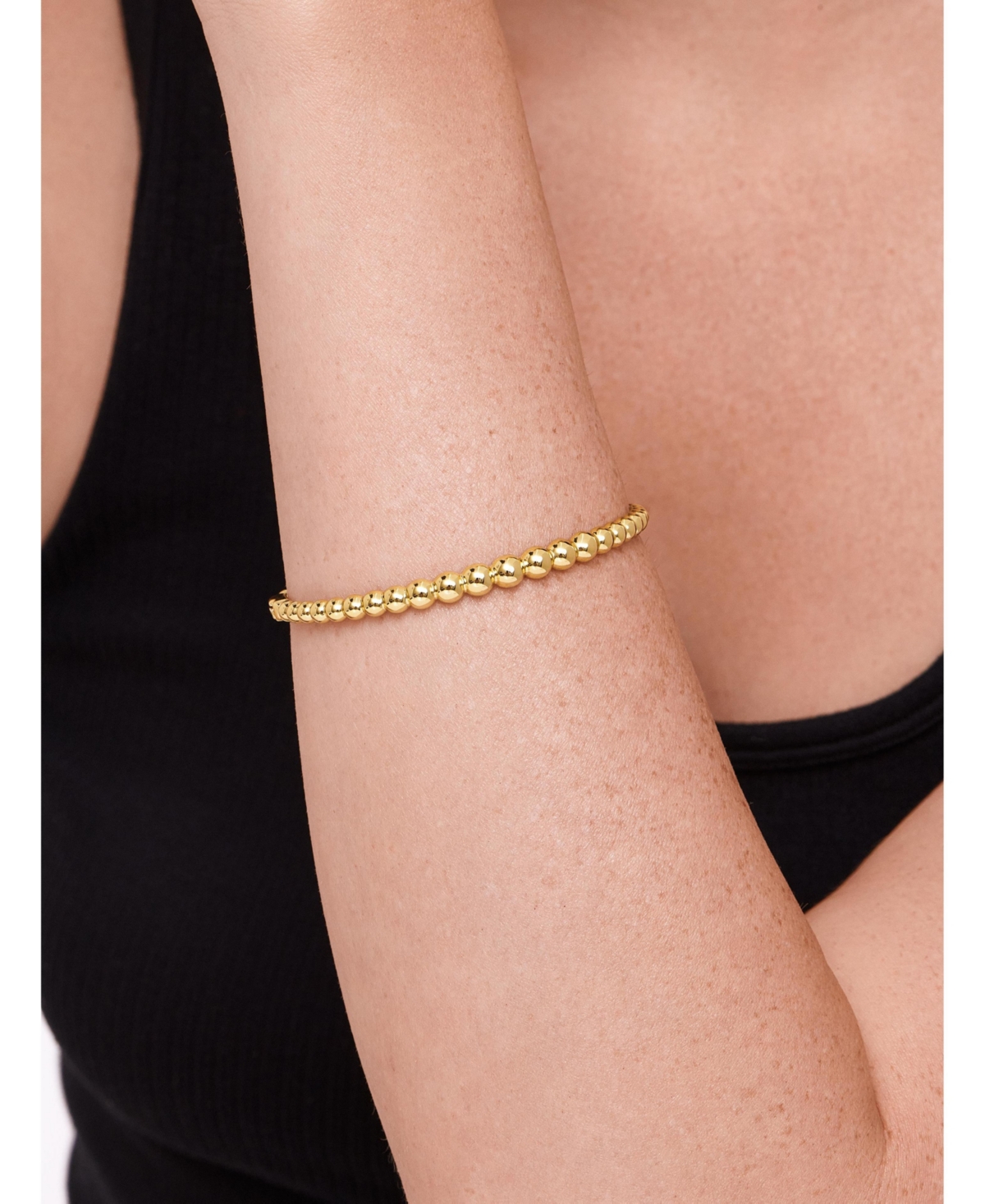 Devata Beaded Ball Bangle Bracelet in Gold Plated Sterling Silver, Size Medium