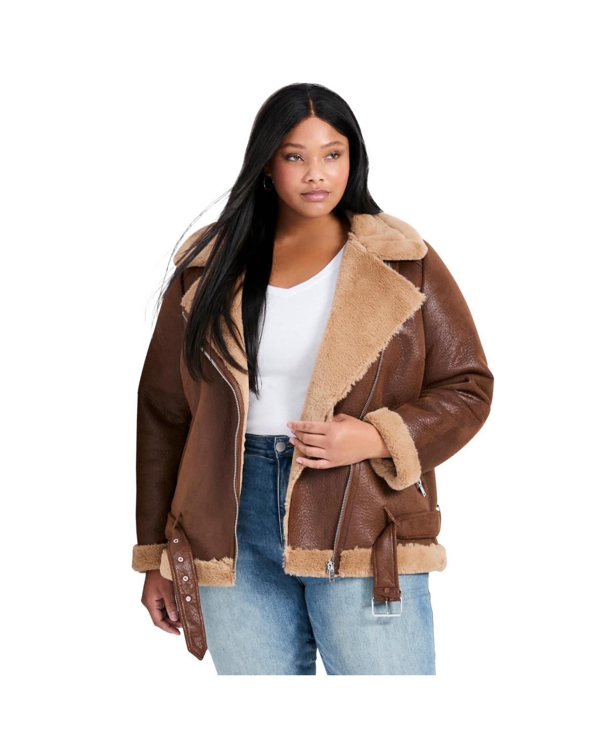 Avenue Women's Plus Belted Biker Jacket
