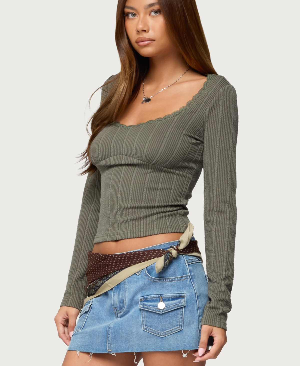 Edikted Women's Beatrix Lacey Ribbed Top