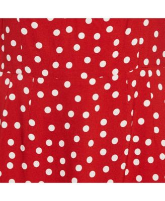 Women's Red Polka Dots Crepe Sleeveless Midi Dress