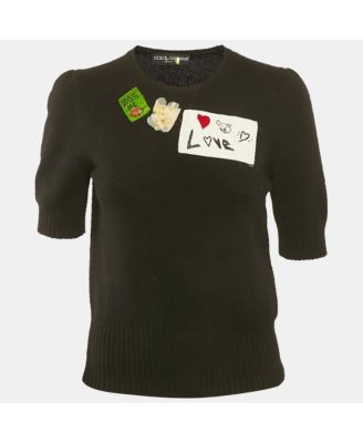 Women's Black Applique Cashmere Knit Jumper