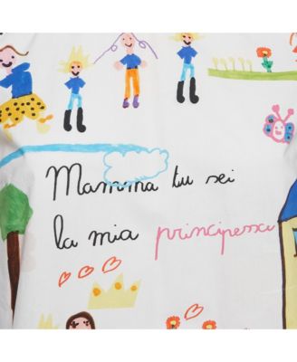 Women's White Kid's Drawing Cotton Top