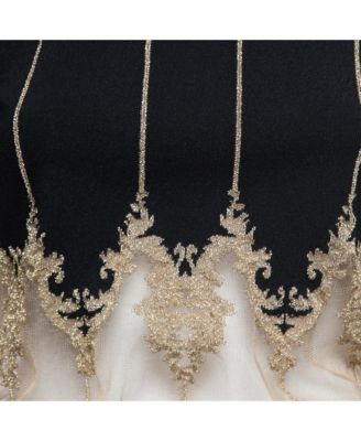 Women's Black Stretch-Knit Metallic Tulle Paneled Bodysuit