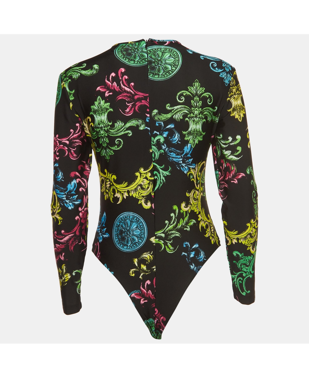 Pre-Owned Versace Women's Jeans Couture Black Baroque Printed Bodysuit