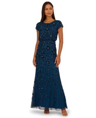 Women's Boat-Neck Blouson Beaded Gown