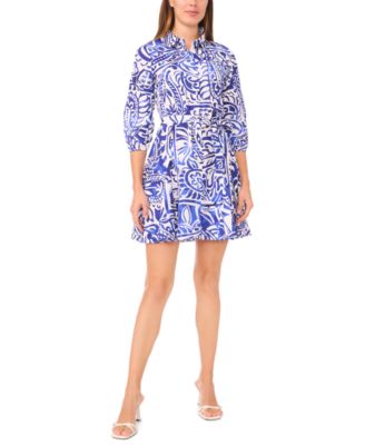 Petite Printed Collared Short Shirt Dress
