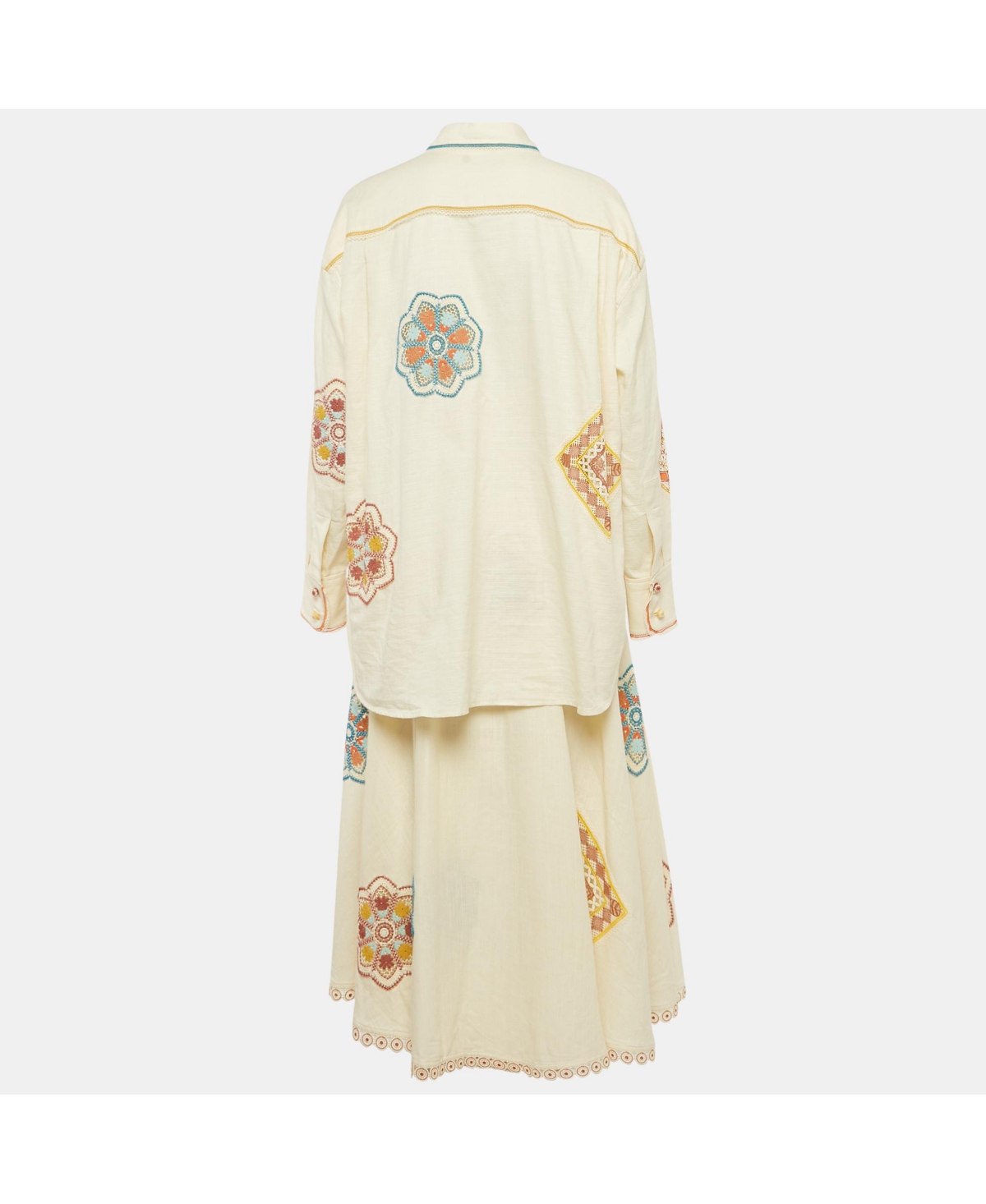 Pre-Owned Zimmermann Women's Cream Ottie Lace Trim Cotton Shirt And Skirt Set