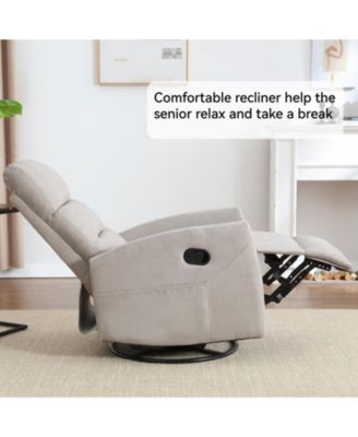 Manual Recliner Chair with Rocker and Swivel in Fabric