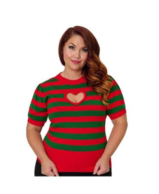 Women's Printed Heart Cutout Knit Sweater