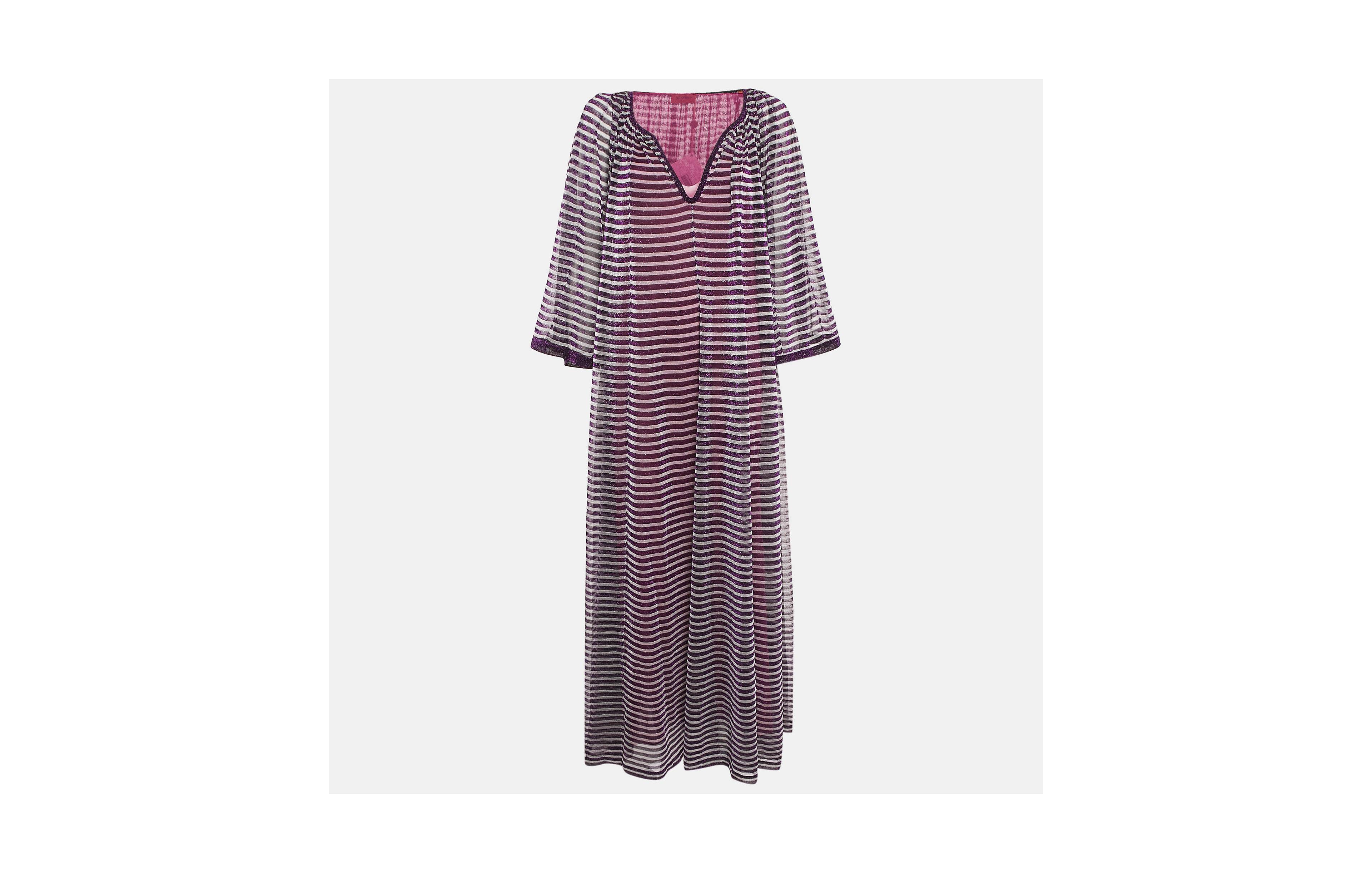 Pre-Owned Missoni Women's Purple Stripe Lurex Silk Knit Maxi Dress