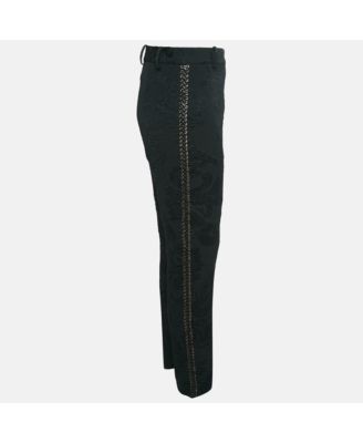 Women's Black Floral Jacquard Lace-Up Trousers