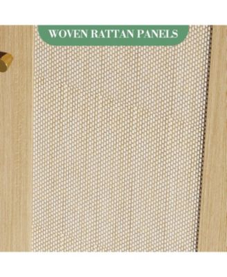 70inch Tall Kitchen Pantry Cabine, Rattan Doors Freestanding Cupboard Storage Cabinet with Drawer and Adjustable Shelves