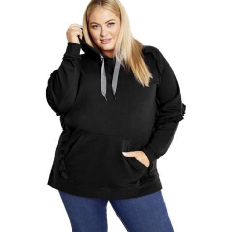 Женское худи AVENUE Plus Size Frill Plain, цвет: Чёрный