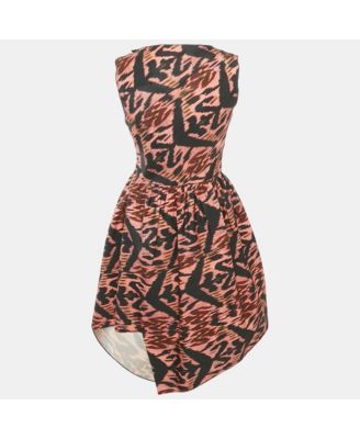 Women's Black Printed Synthetic Asymmetric Midi Dress