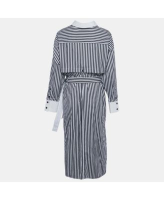 Women's Black / White Striped Cotton Cut -Out Wrap Around Shirt Dress