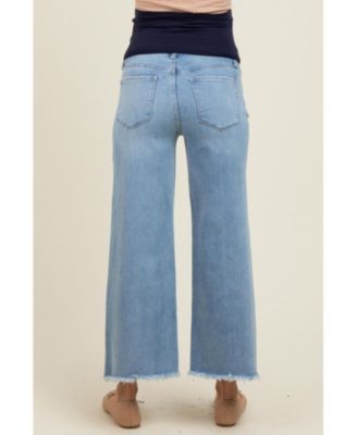 Maternity Blue Fringe Hem Ankle Wide Leg Jeans
