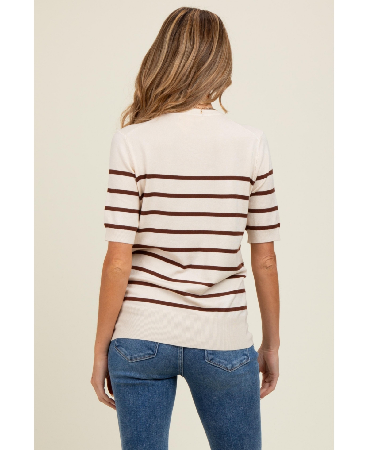 Pinkblush Maternity Navy Blue Striped Knit Short Sleeve Top