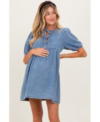 Maternity Blue Chambray Double Front Tie Dress