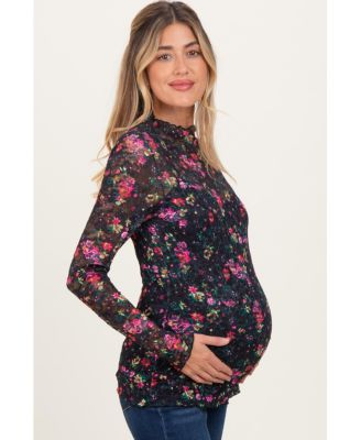 Maternity Black Floral Lace Long Sleeve Top