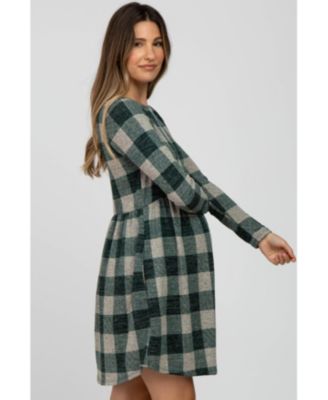 Maternity Forest Green Plaid Knit Dress