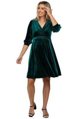 Women's Green Velvet Wrap Front Babydoll Dress