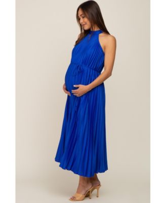 Maternity Royal Blue Pleated Halter Dress