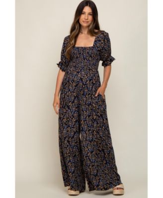Maternity Navy Floral Smocked Jumpsuit