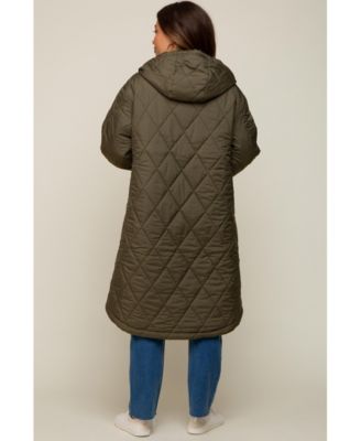 Maternity Olive Quilted Long Puffer Jacket