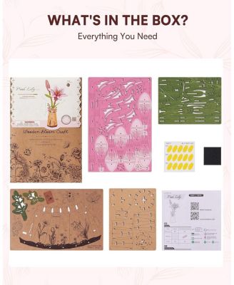 3D Puzzles Pink Lily DIY Model Building Kits Artifical Flower Toys for Thanksgiving Mother's Day, Multicolored, 9.65"6.5"1.65