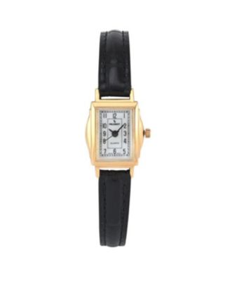 Women's Vintage 14K Gold-Plated Rectangular Small Face Watch with Leather Strap