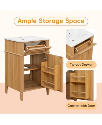 Solid Wood Vanity with Sink Adjustable Shelf Tilt-Out Drawer