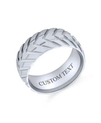 Rugged Tire Tread Band Ring Matte Brushed Silver Tone Stainless Steel 8MM