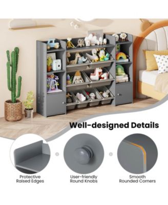 4-Tier Large Storage Cabinet with 6 Cubbies & 8 Removable Bins Bookshelf