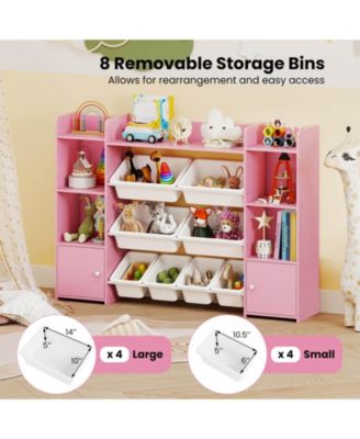 4-Tier Large Storage Cabinet with 6 Cubbies & 8 Removable Bins Bookshelf
