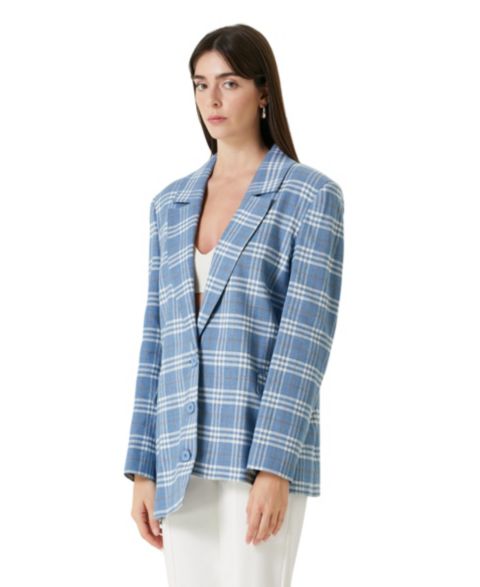 Женский пиджак PCFG Linen-Blend Checked Free Heaven Blazer, цвет: Синий