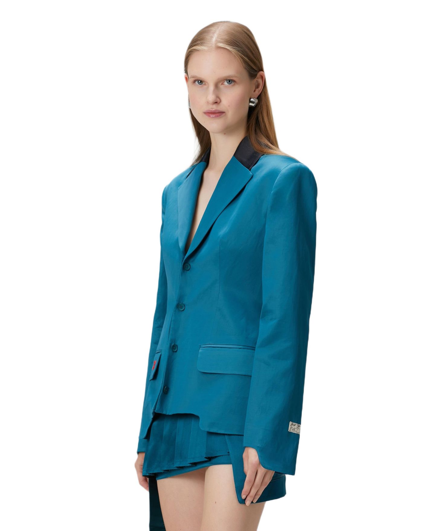 Женский пиджак PCFG Slim-Fit High-Shine Blazer, цвет: Синий — фото 2