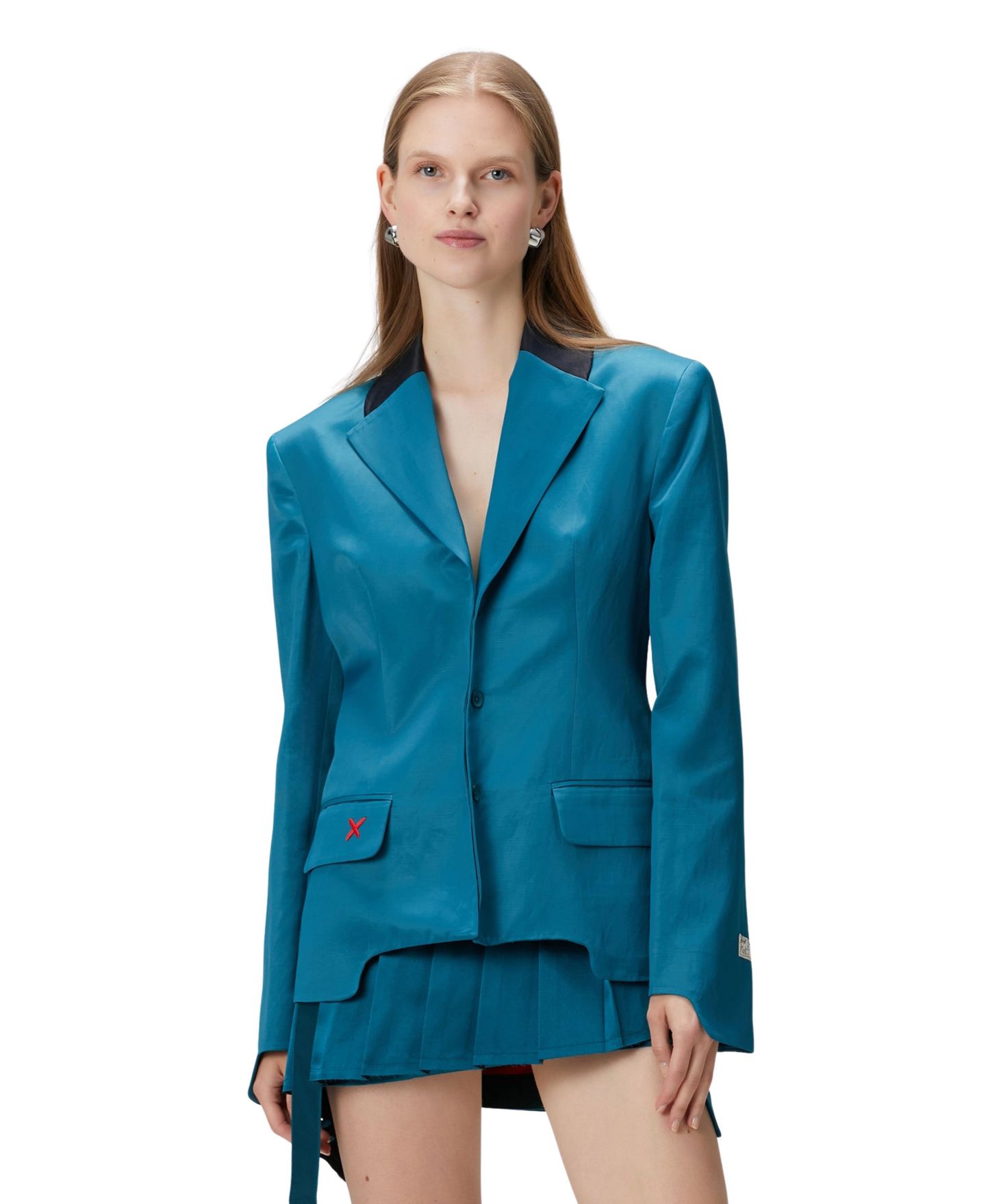 Женский пиджак PCFG Slim-Fit High-Shine Blazer, цвет: Синий — фото 1