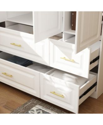 6-Door Big Wardrobe Armoires with Hanging Rod, 4-Drawers, Storage Shelves